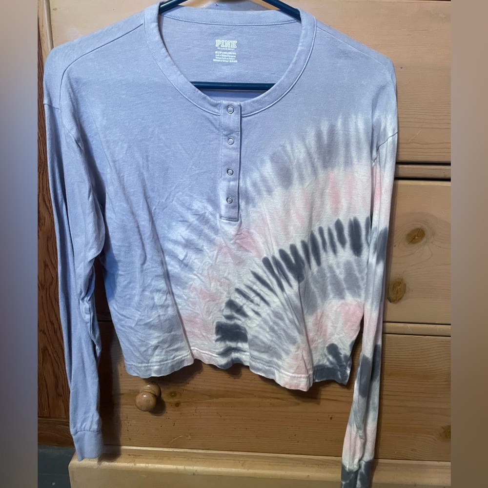 PINK Victoria's Secret Tie-Dye Long Sleeve Henley Top